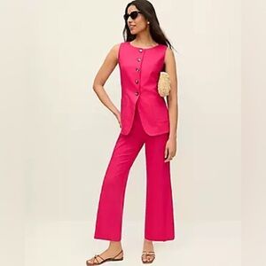 Ann Taylor Hot Pink Linen Vest Suit